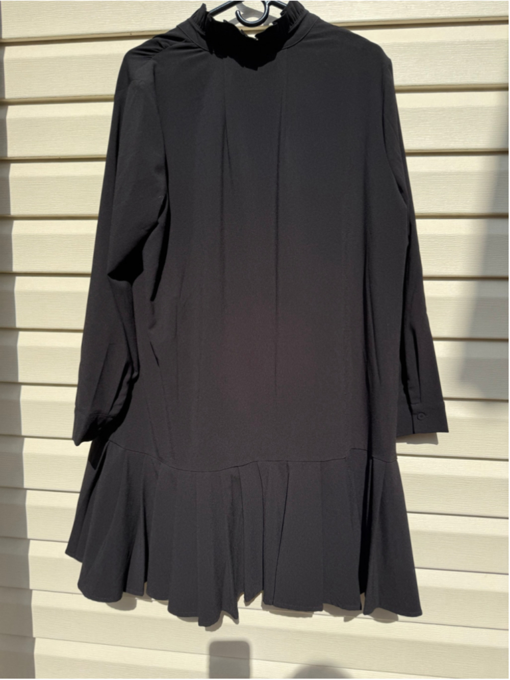 Tuckernuck Black Crepe Tate Dress XL Ruffle Drop Waist Pleated Mini Long Sleeve - Picture 7 of 7